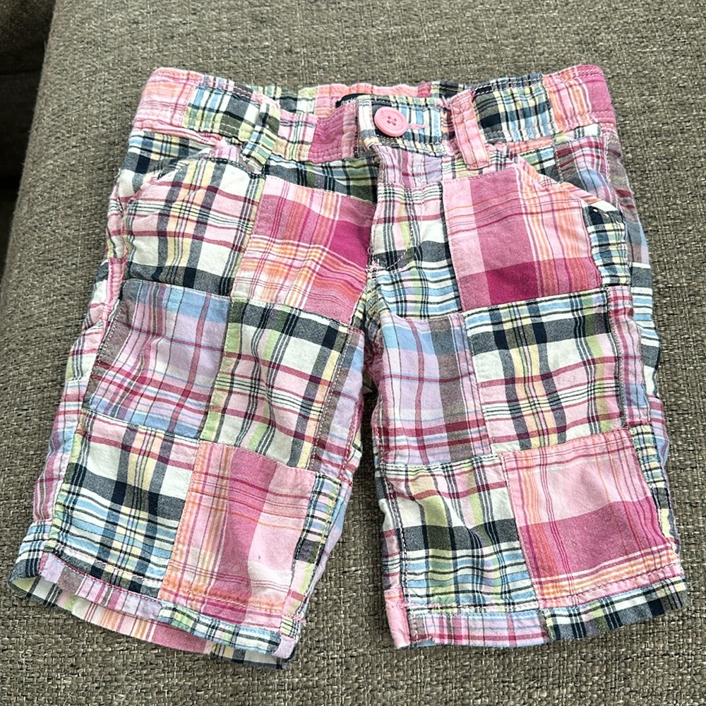 Gap Kids Girls Plaid Patchwork Bermuda Shorts Pink Pastel Adjust Waist Size 5